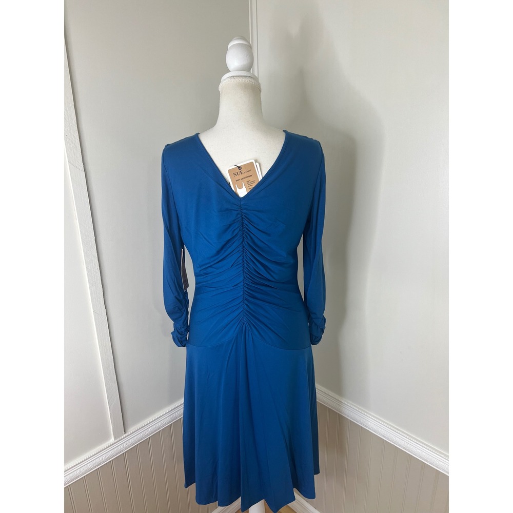 NUE by Shani Peacock Blue Ruched V-Neck Body Architecture Shaping Dress Size 12 - Picture 11 of 12